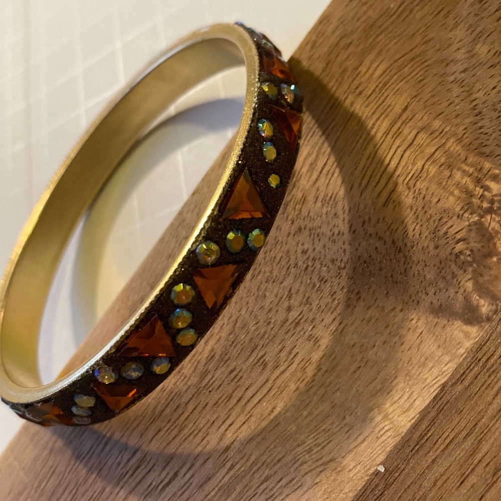 Gold Tone Bracelet with Orange Triangle and Iridescent insets